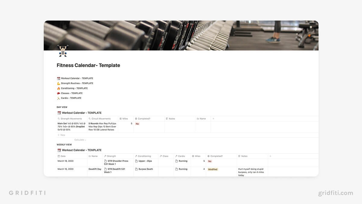 The Best Notion Workout Templates for Your Fitness & Health Gridfiti