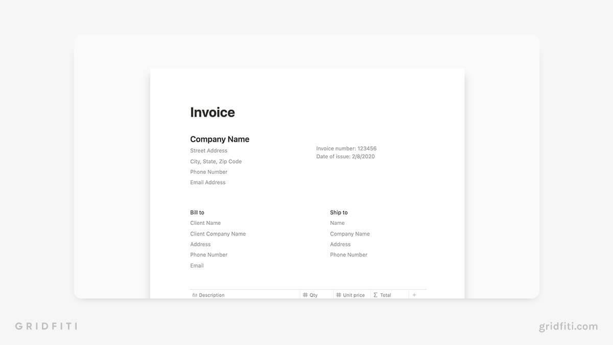 7+ Best Notion Invoice Templates & Designs to Use Gridfiti