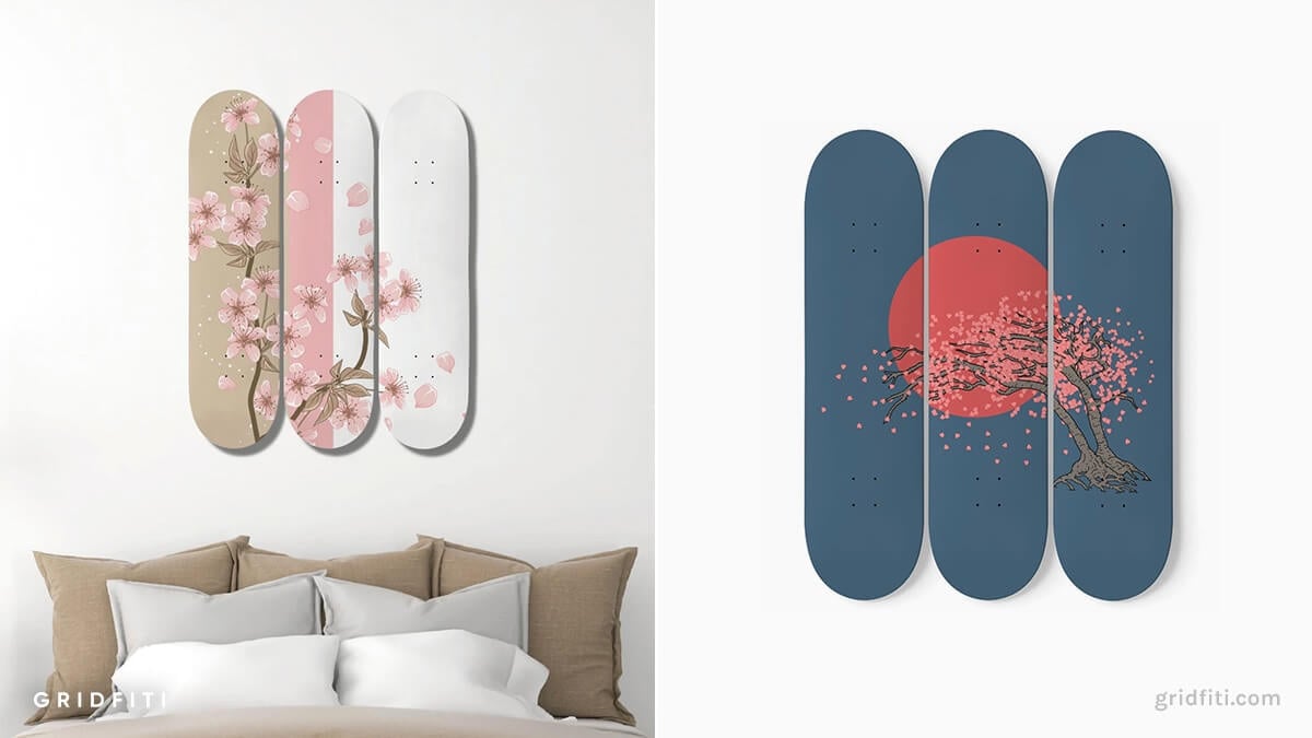 Cherry Blossom Skateboard Wall Art