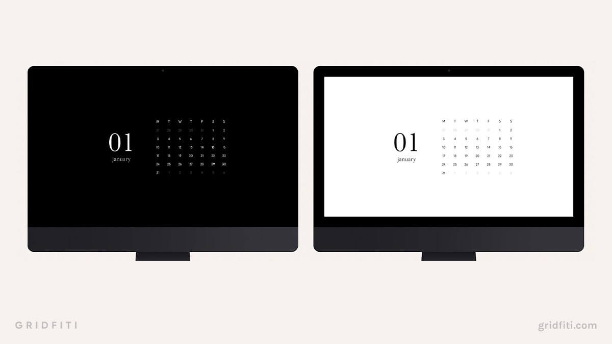 Black & White Minimal Calendar Desktop Background