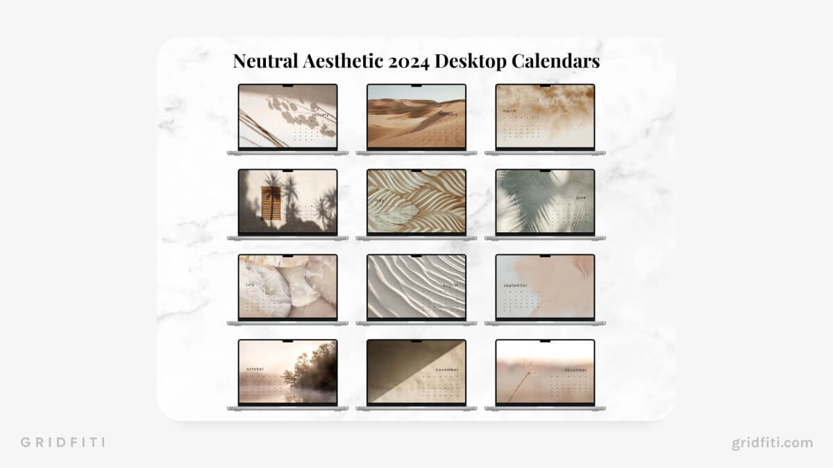 Calm Neutral Aesthetic Desktop Calendars
