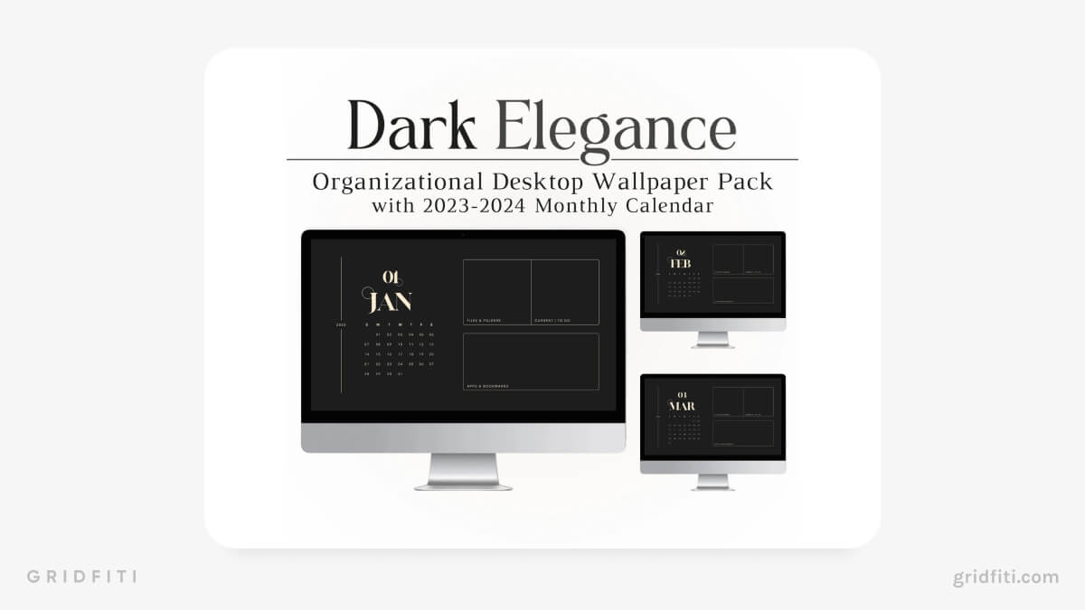 Dark Elegance Desktop Calendar Wallpaper