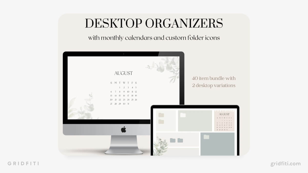 Minimal Sage Desktop Organizers with Monthly Calendar