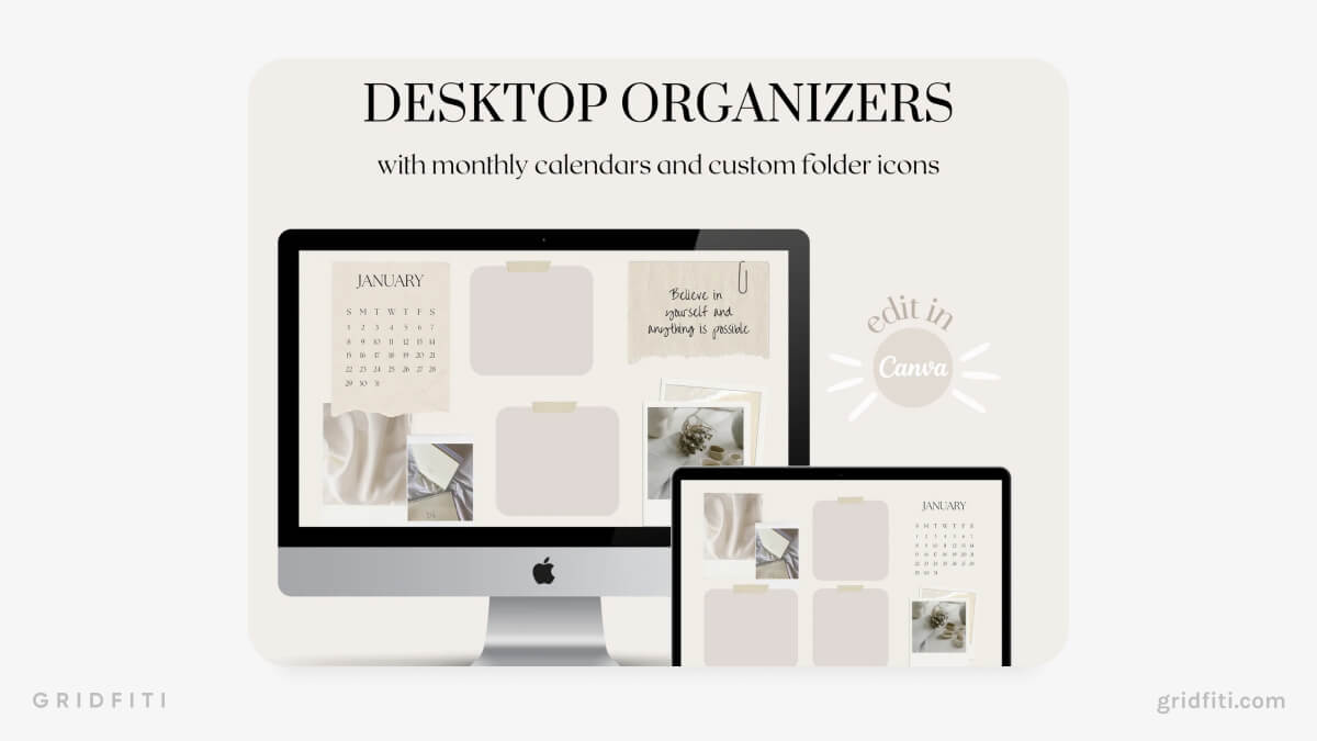 Minimalist Beige Desktop Wallpaper Organizers
