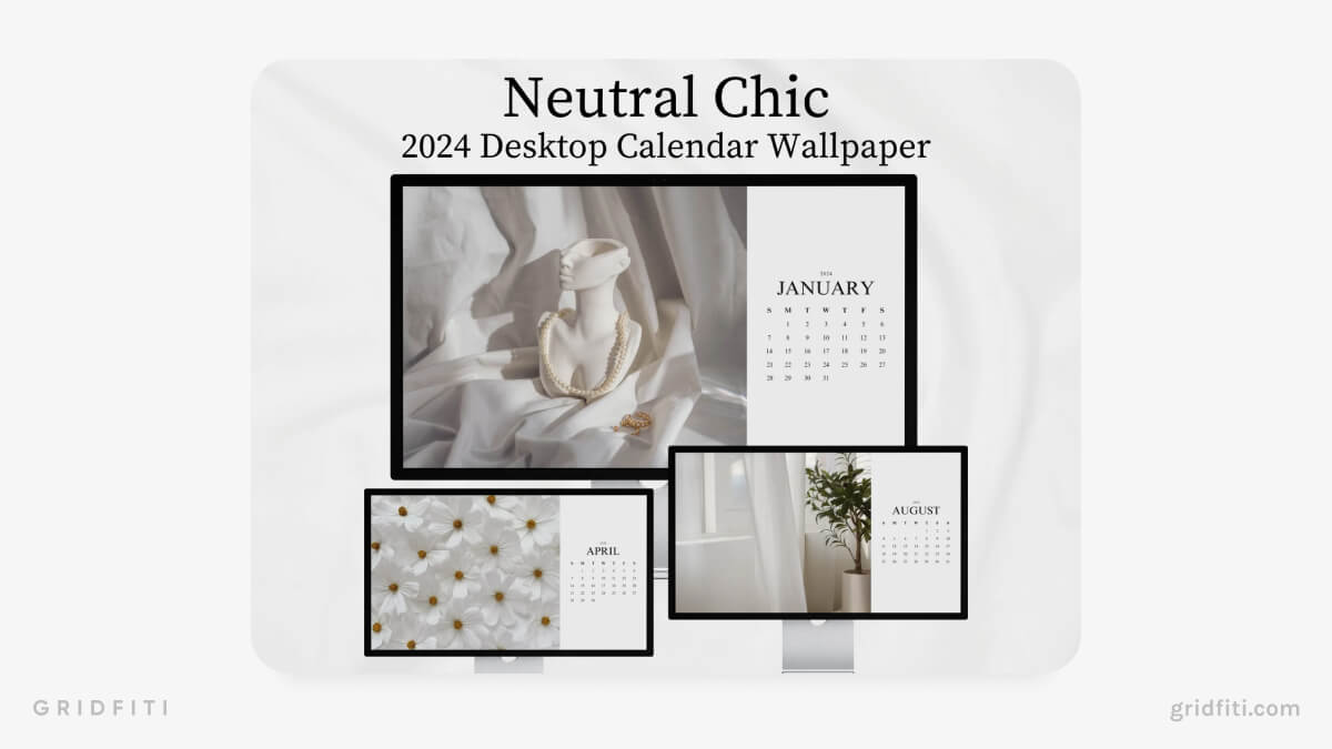 Neutral Chic Desktop Calendar Wallpaper