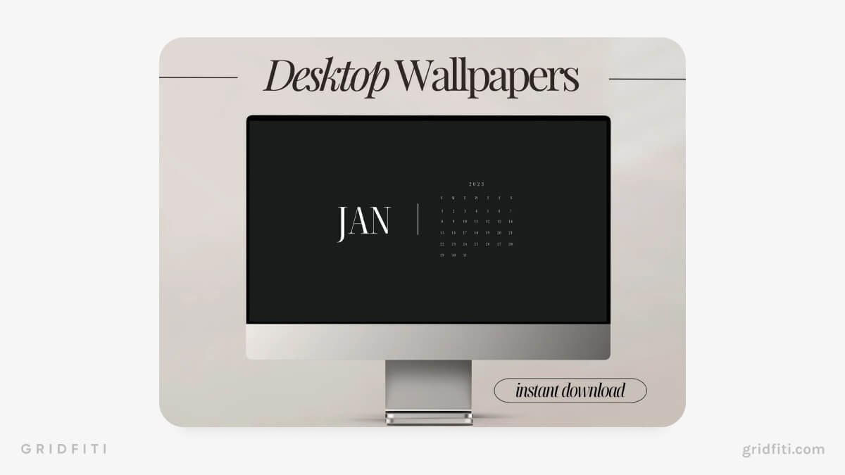 Black & White Aesthetic Desktop Wallpaper Calendar