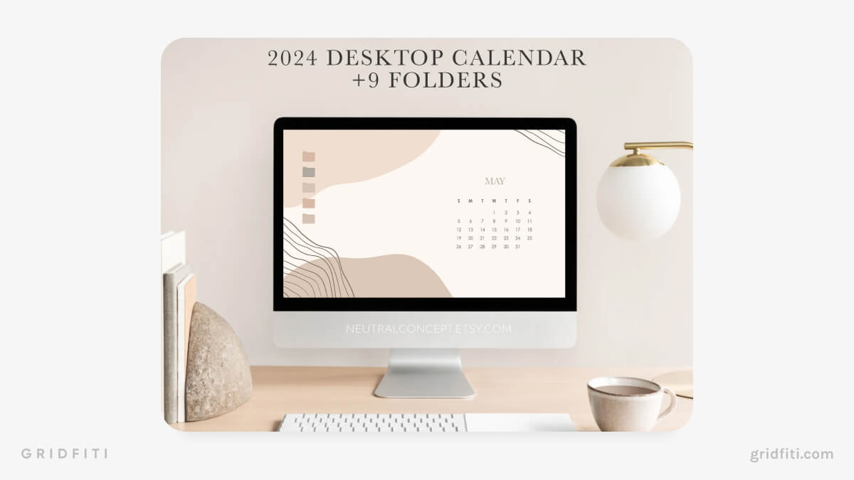 Warm Neutral Desktop Calendar