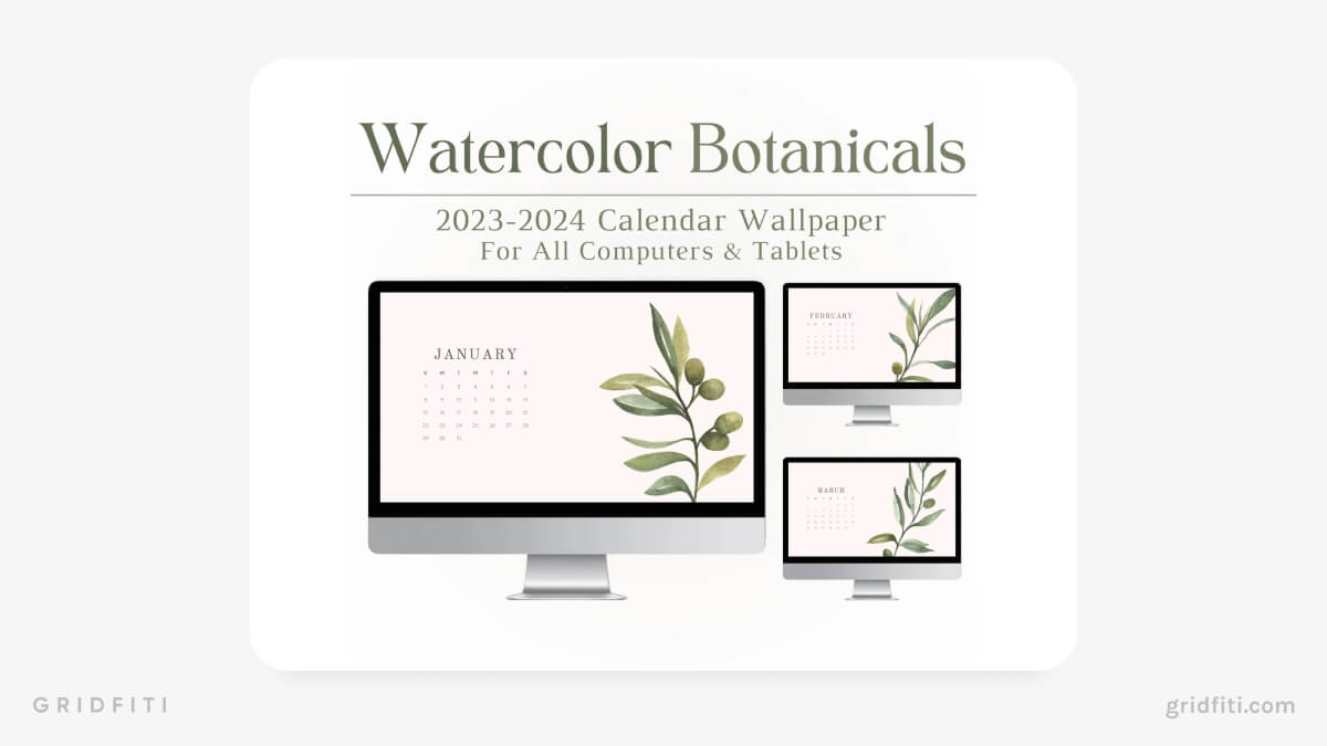 Watercolor Botanicals Aesthetic Desktop Wallpaper