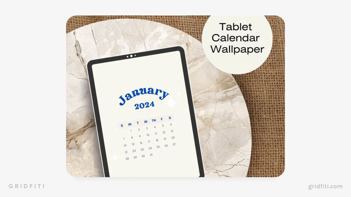 Groovy Blue Tablet Wallpaper with Monthly Calendars