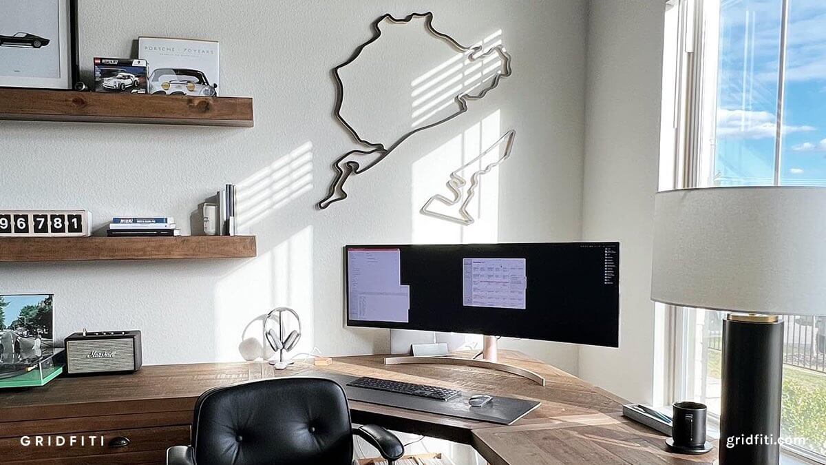 Minimal Desk With Racetrack Wall Art