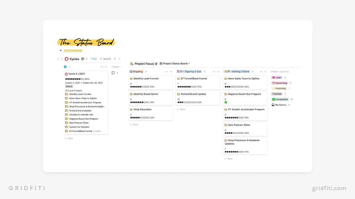 5+ Notion GTD Templates Getting Things Done Dashboards Gridfiti