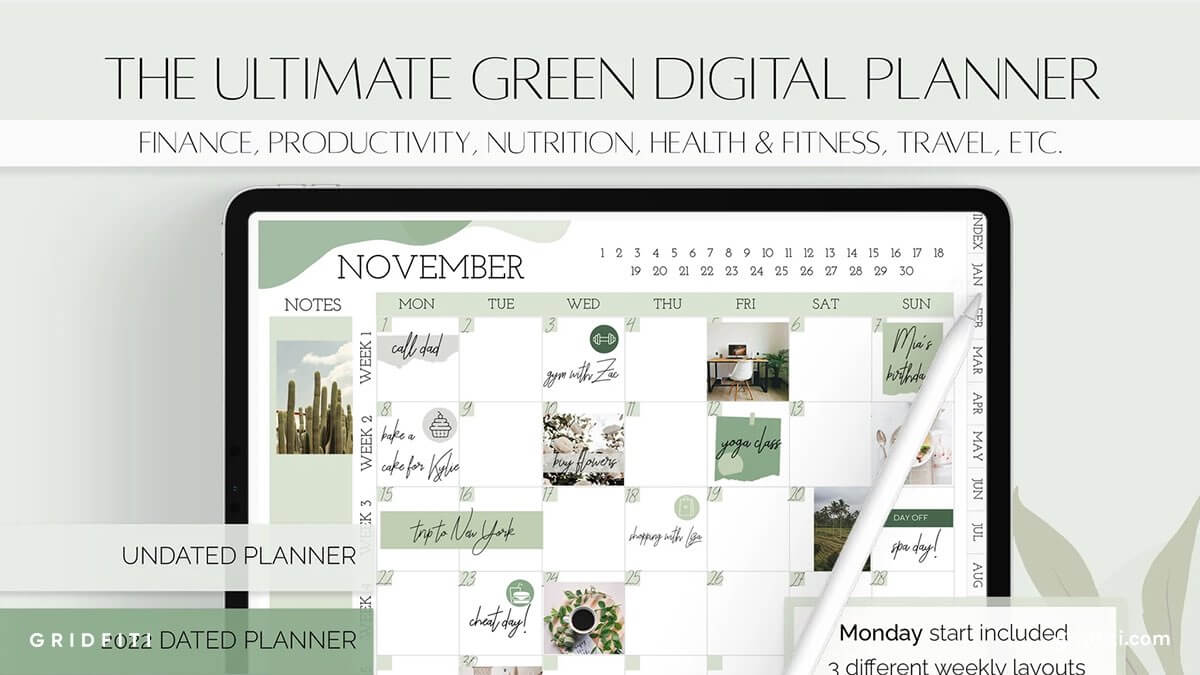 Green Digital Planner Template for GoodNotes