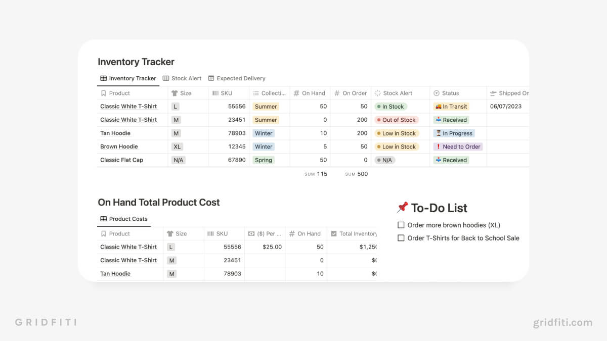 Small Business Inventory Tracker for Notion