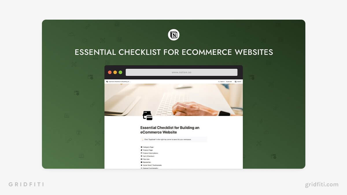 Notion Checklist for Ecommerce