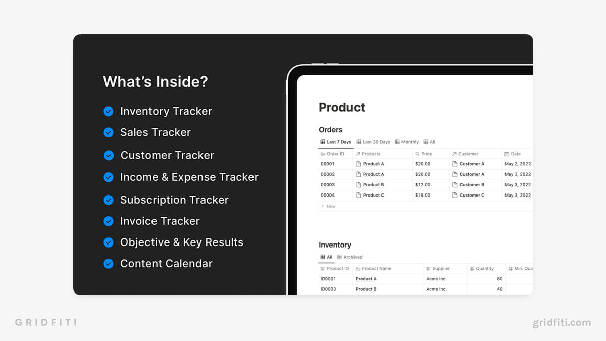 5+ Notion Templates for Your Online Shop Gridfiti