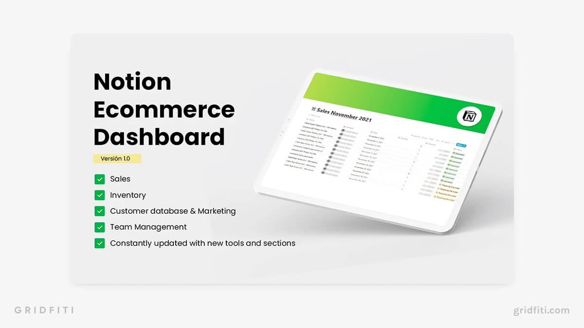 Notion Ecommerce Dashboard