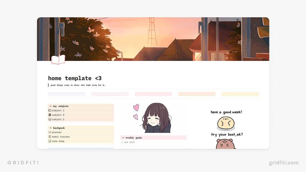Cute Notion Homepage Dashboard