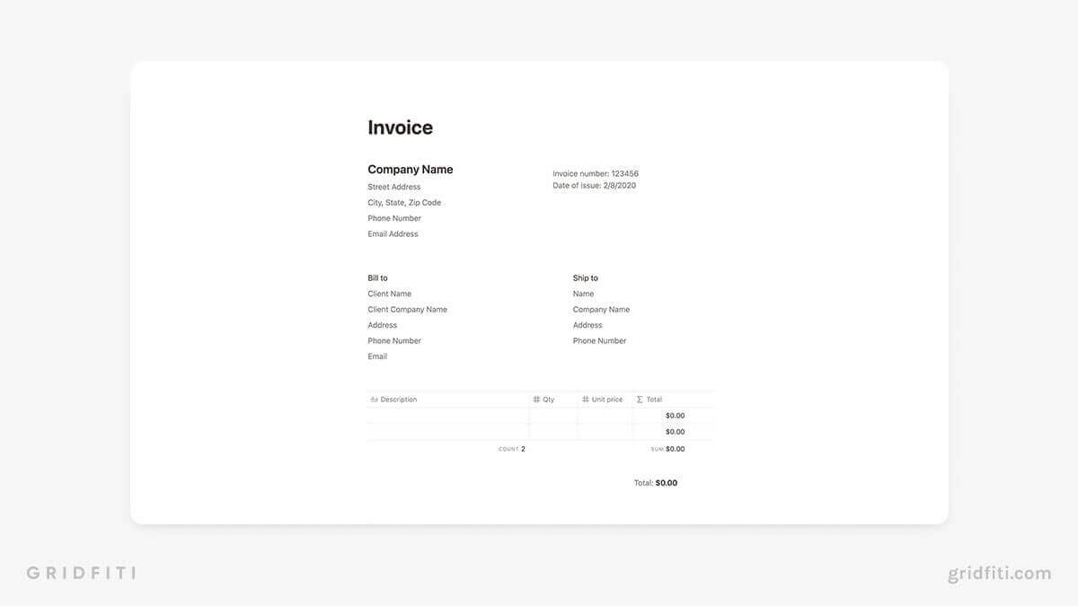 Free Notion Invoice Template