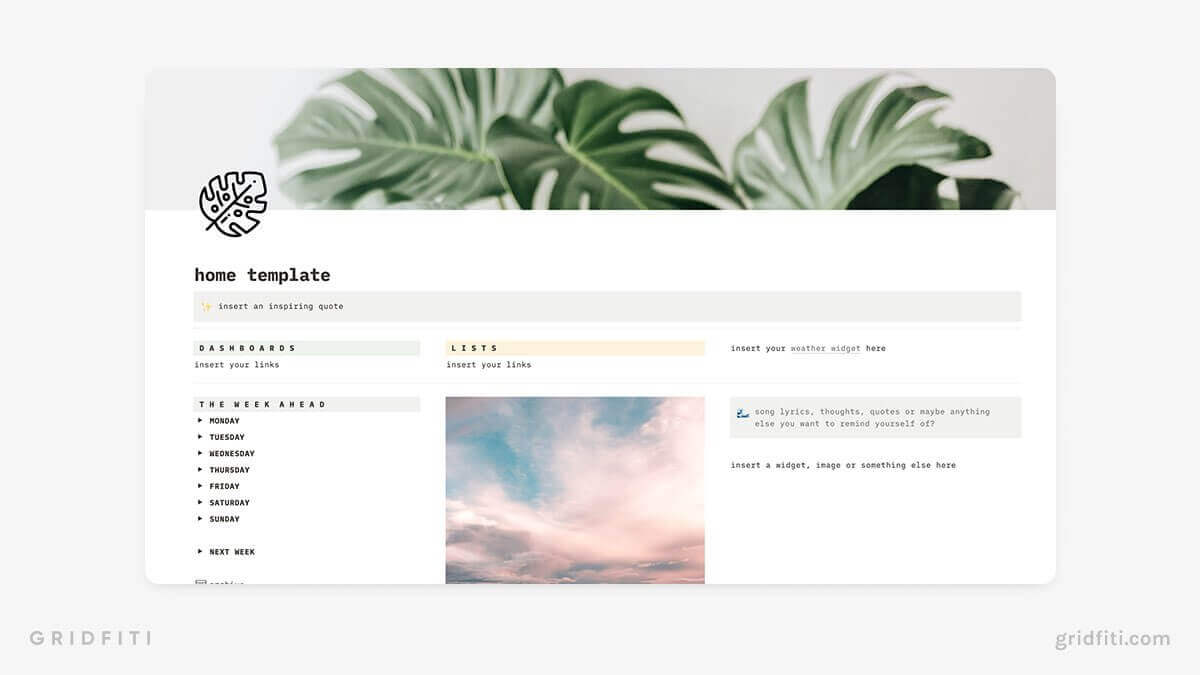 Minimal Aesthetic Notion Dashboard Template