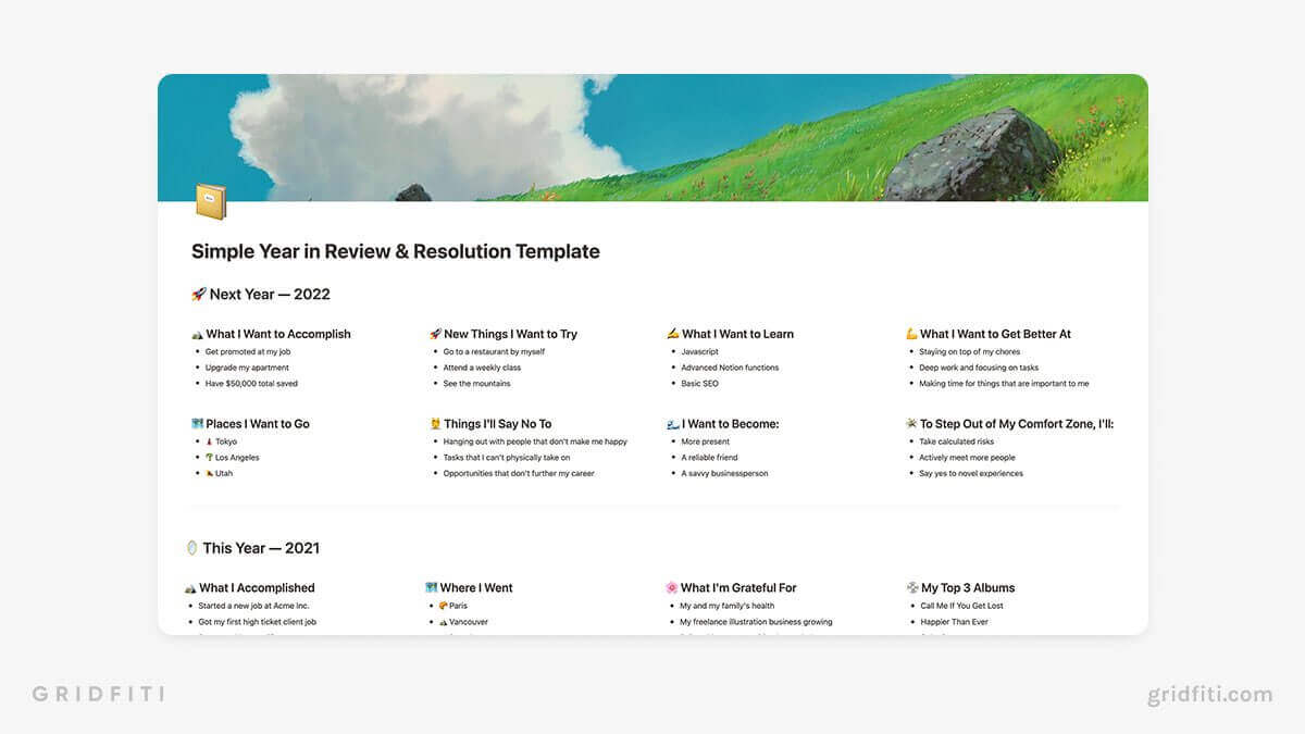 Free Notion Year in Review Template
