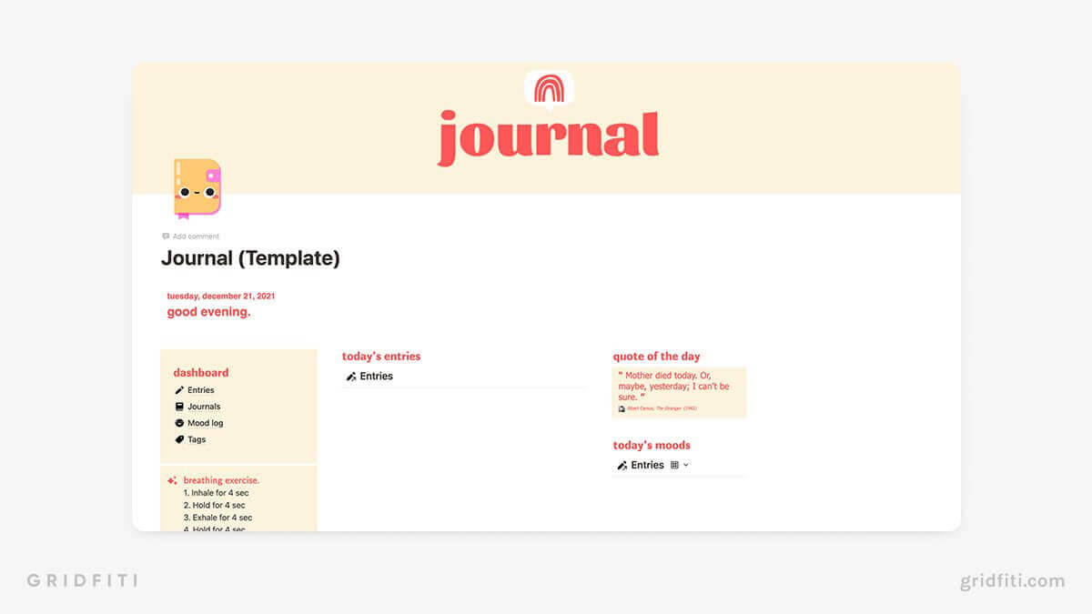 Free Notion Journal Dashboard