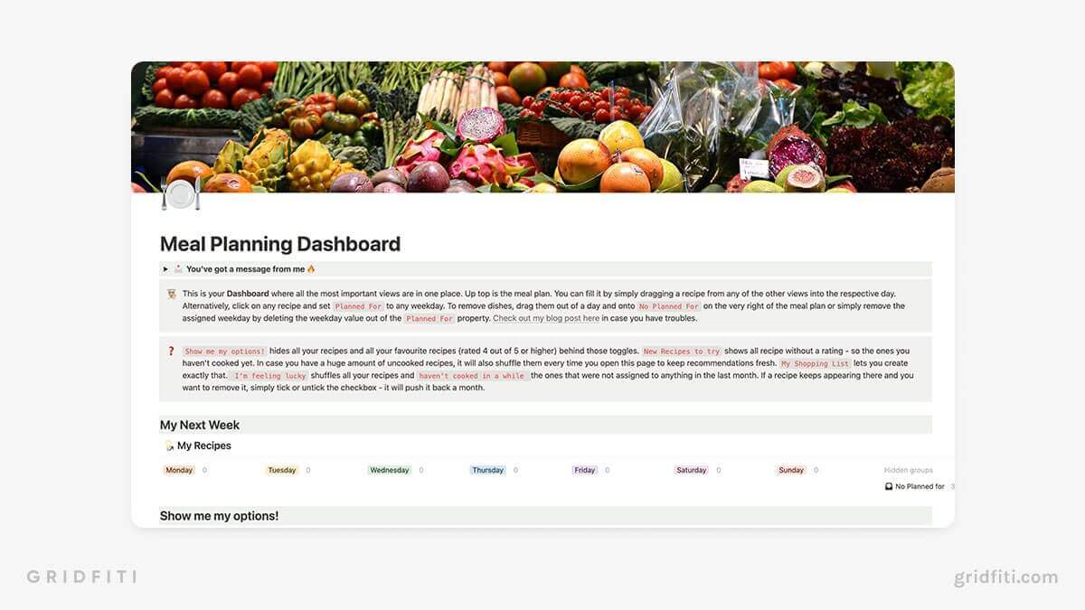 Free Notion Meal Planning Dashboard