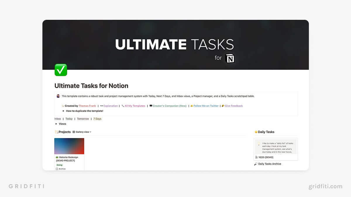 Free Tasks & Notion Project Management Template