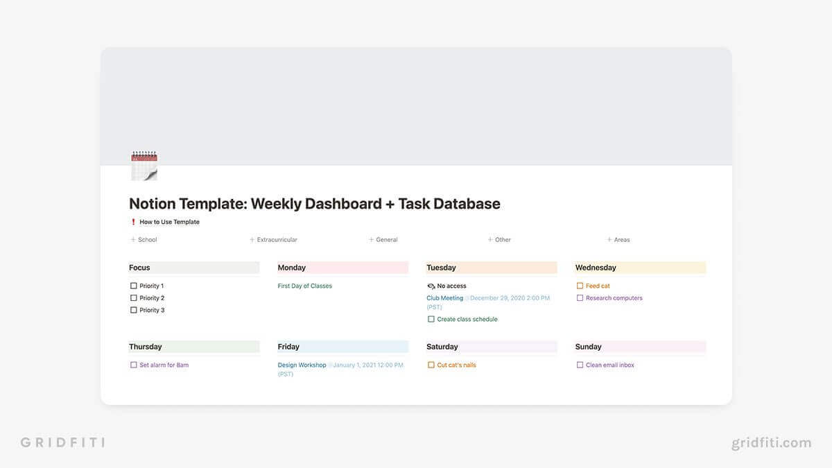 Notion Weekly Dashboard & Task Database