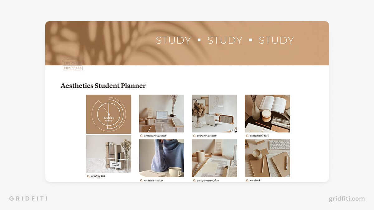 Aesthetic Student Notion Planner Template