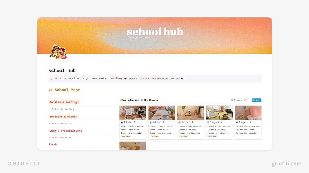 Colorful Notion School Hub