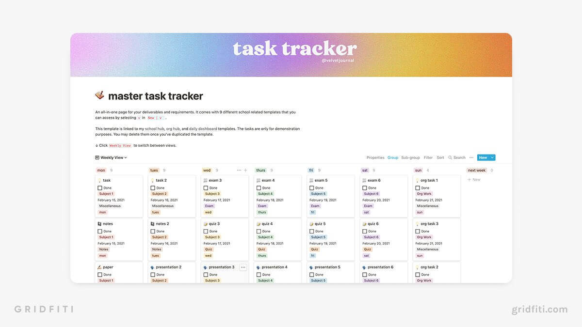 Notion Student Task Tracker Template
