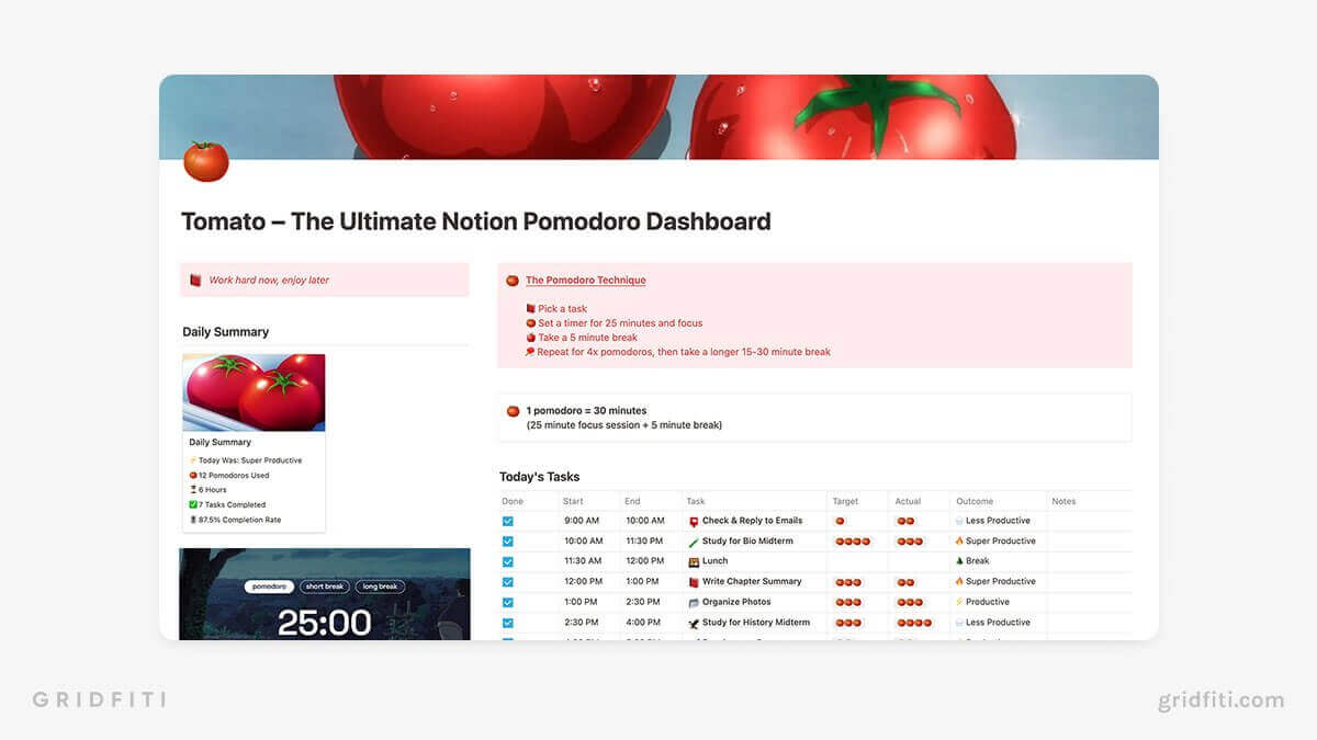 Pomodoro Notion Study Template