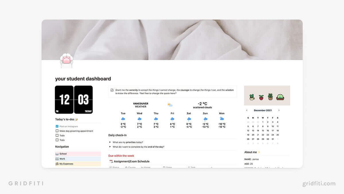 Notion Student Dashboard