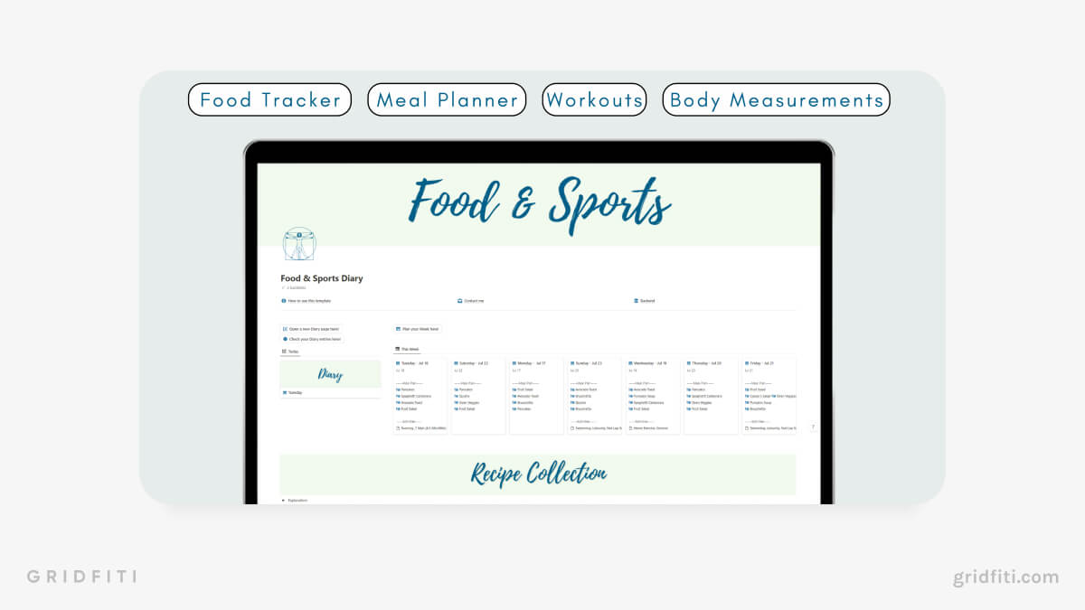 Notion Food & Sports Diary Template
