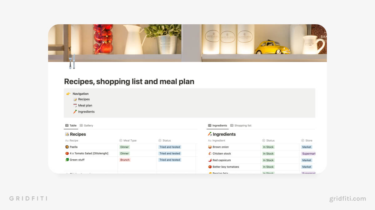 Notion Recipes & Shopping List Template