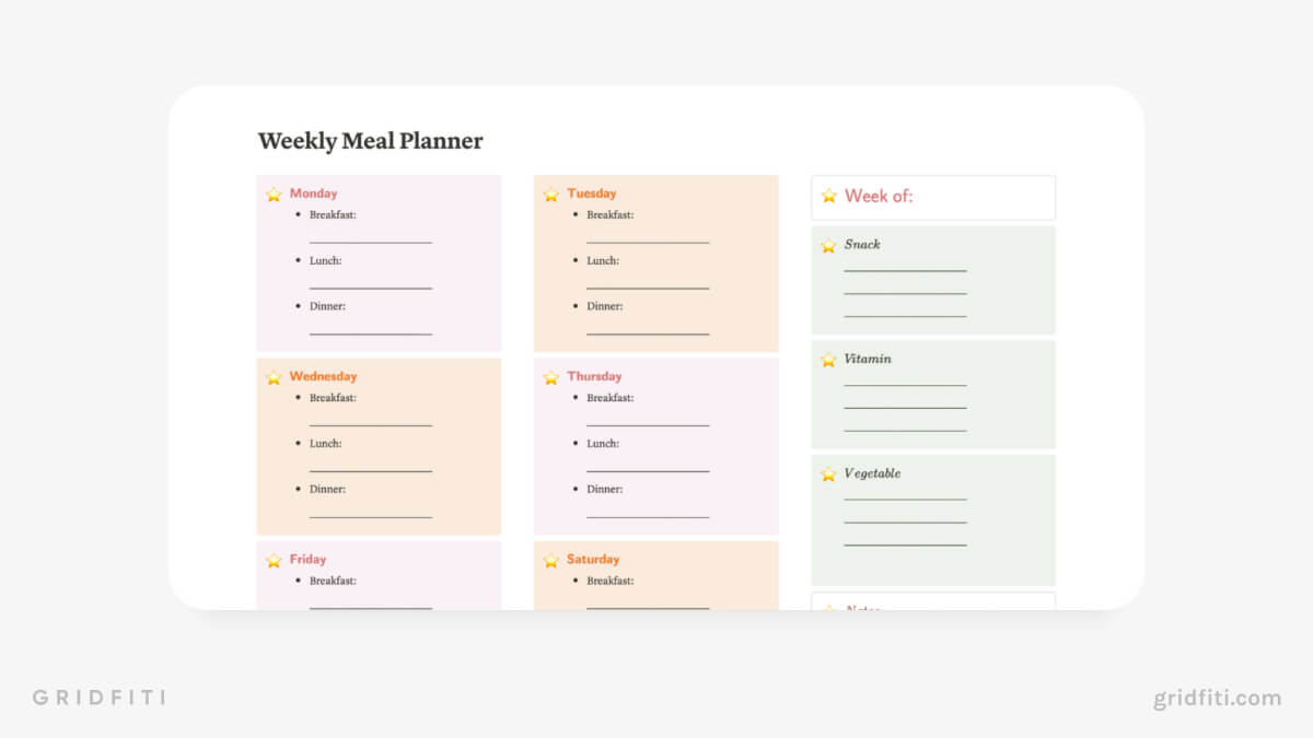 Free Aesthetic Notion Meal Planner