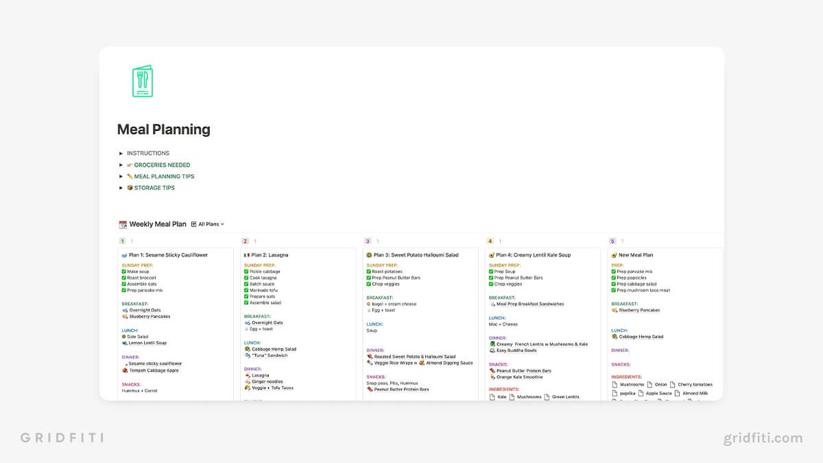 Notion Meal Planner Templates