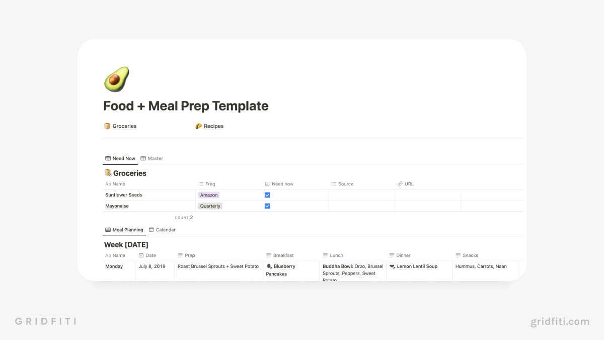 Simple Meal Prep & Recipe Template for Notion