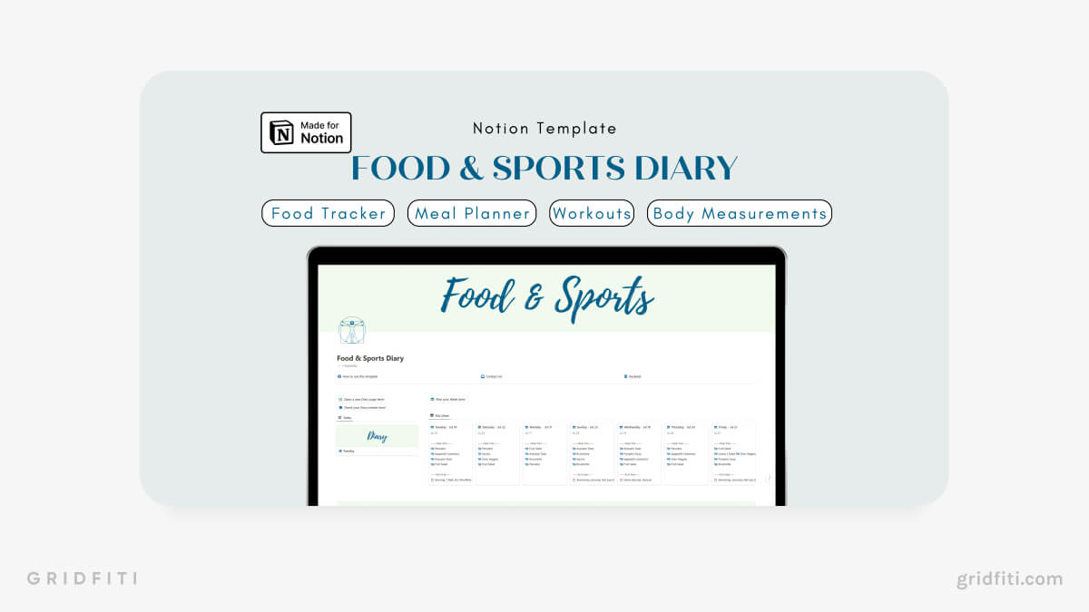 Food & Sports Diary Template