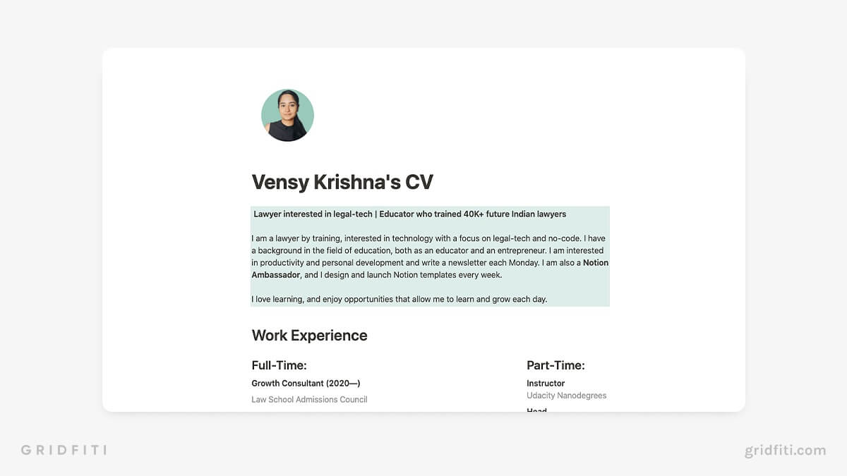 The 7+ Best Notion Resume Templates & Digital CV Templates Gridfiti