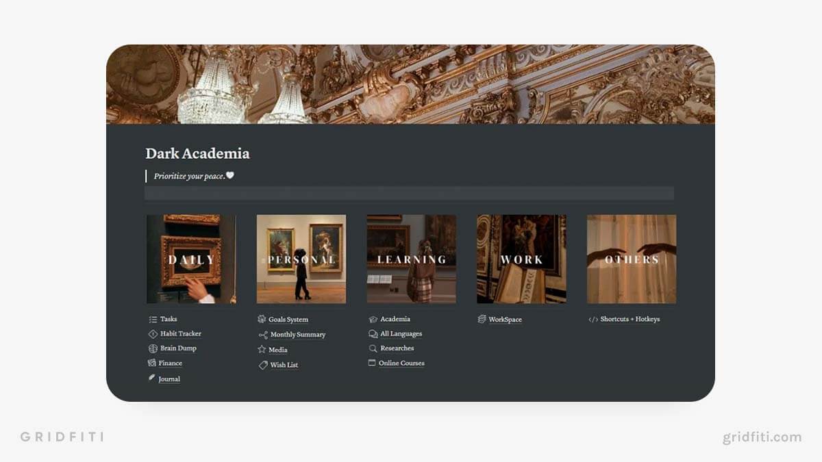 Notion Dark Academia Dashboard Template