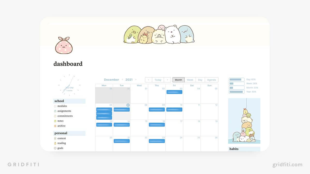 Sumikko Gurashi Notion Dashboard Template