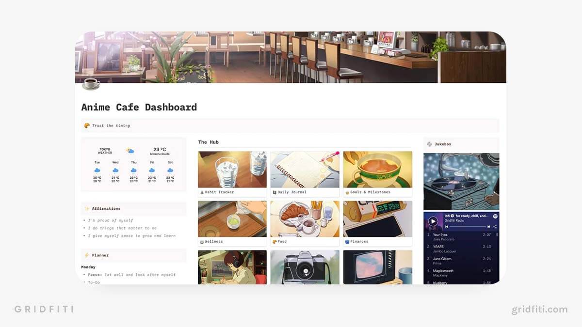 Aesthetic Notion Anime Cafe Dashboard