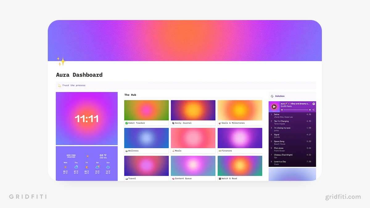 Aura Gradient Aesthetic Notion Dashboard Template