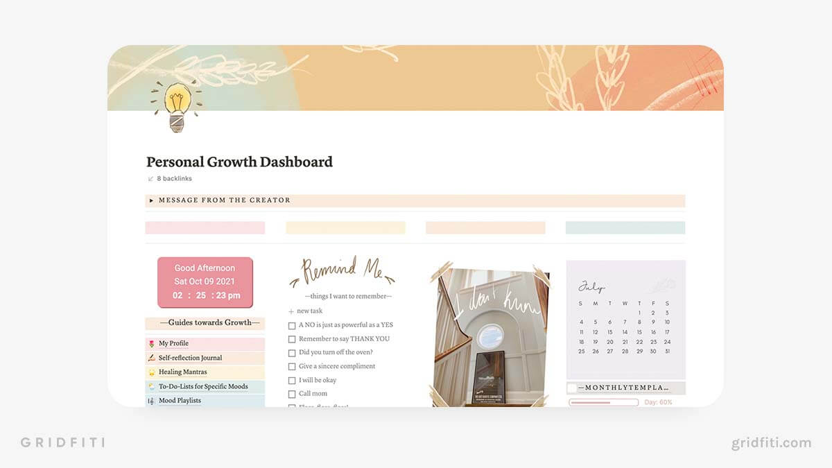 Notion Personal Growth Planner Dashboard