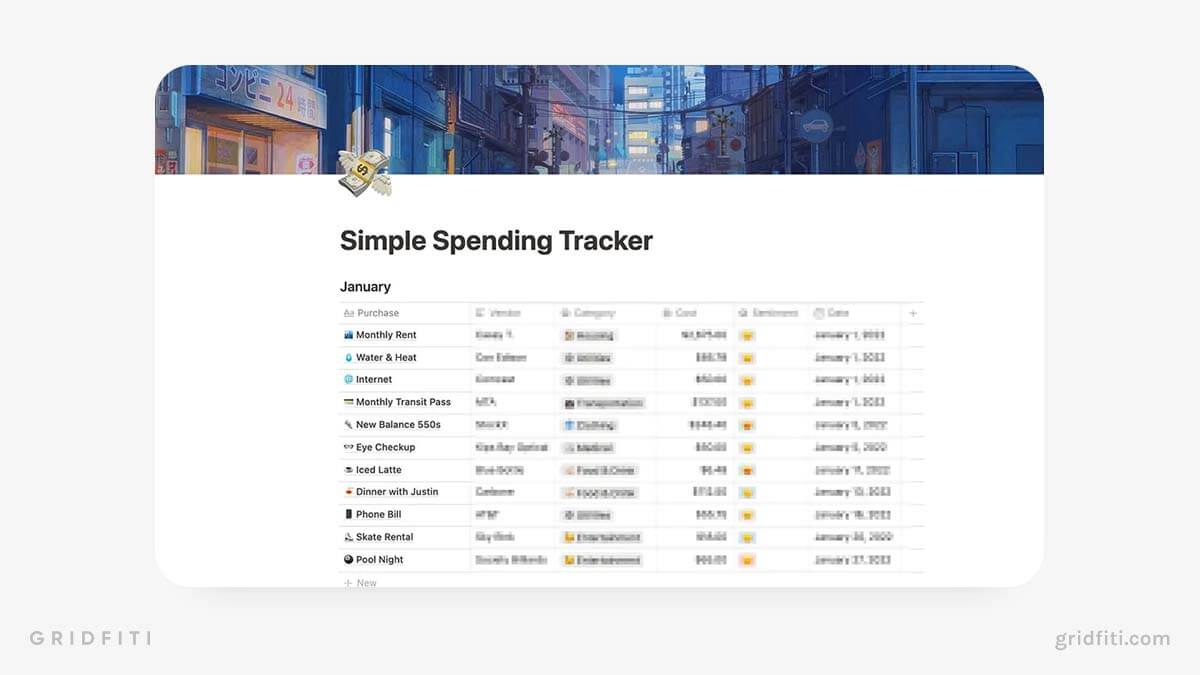 Notion Simple Spending Tracker Template