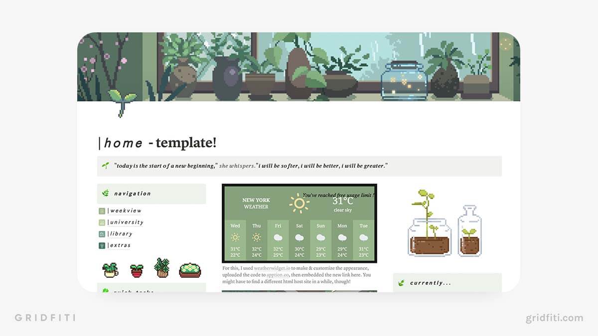 Simple Notion Green Plants Dashboard Template