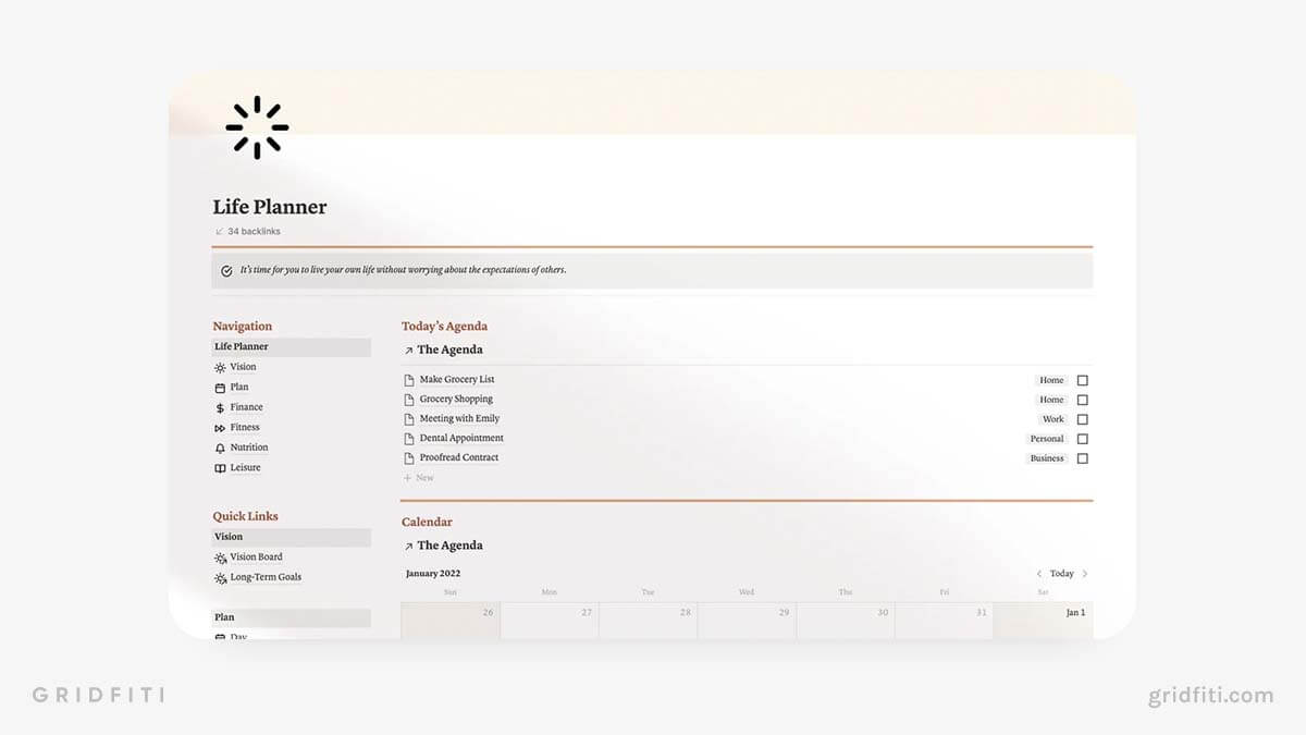 Aesthetic Minimal Notion Life Planner