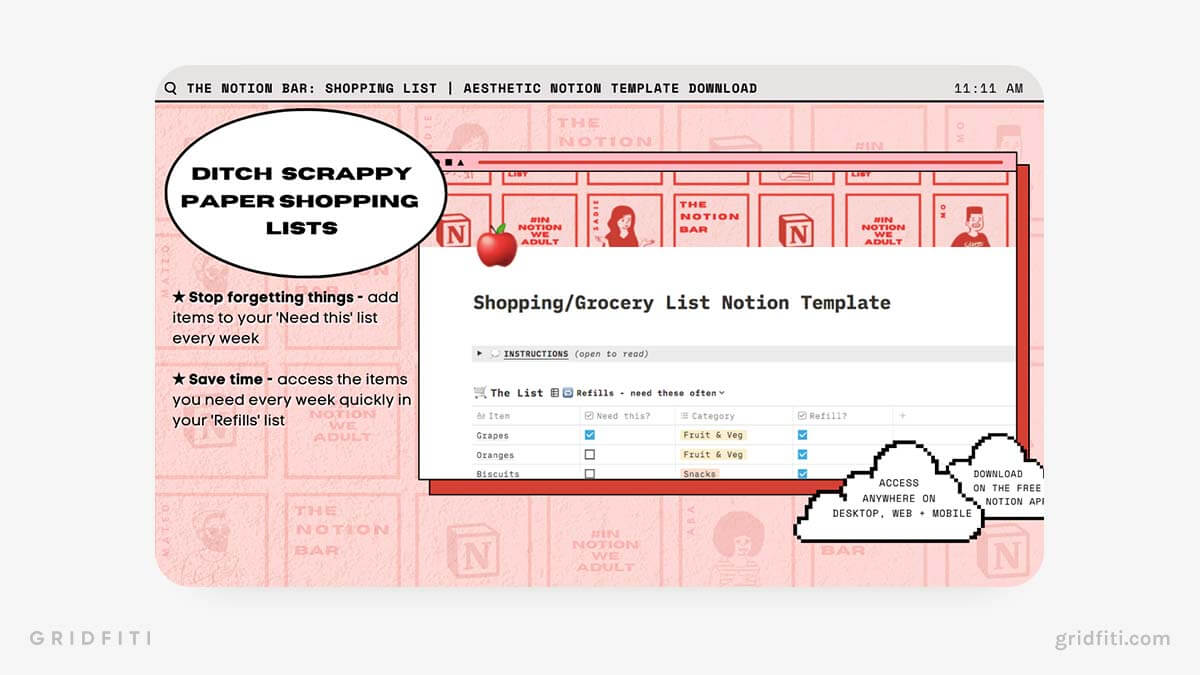 Aesthetic Notion Grocery List Template