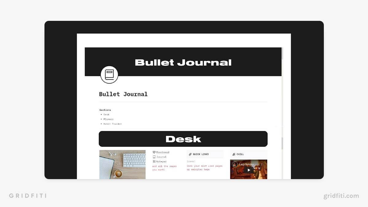 Aesthetic Digital Notion Bullet Journal Template